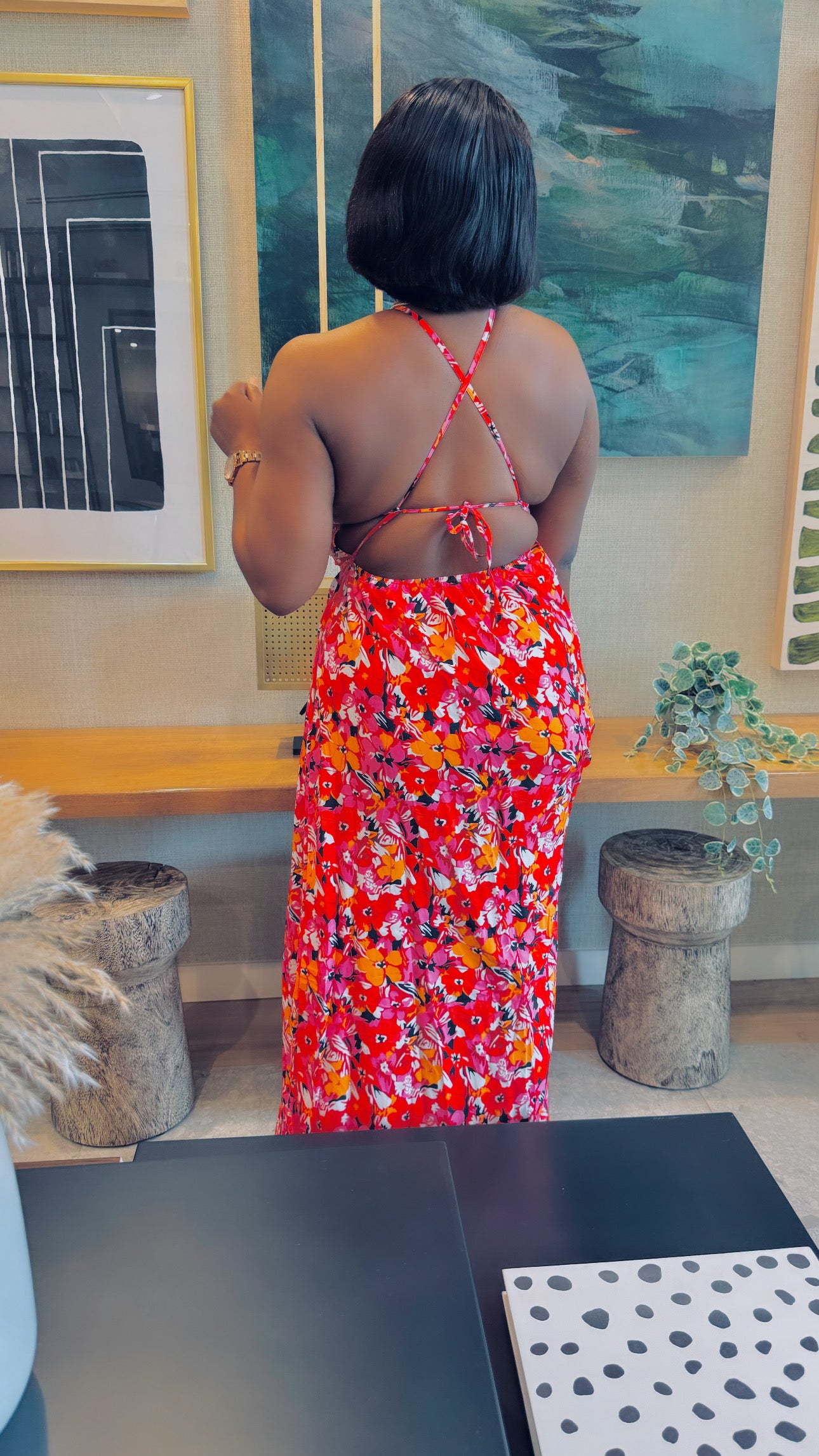 Multi color flower dress with split