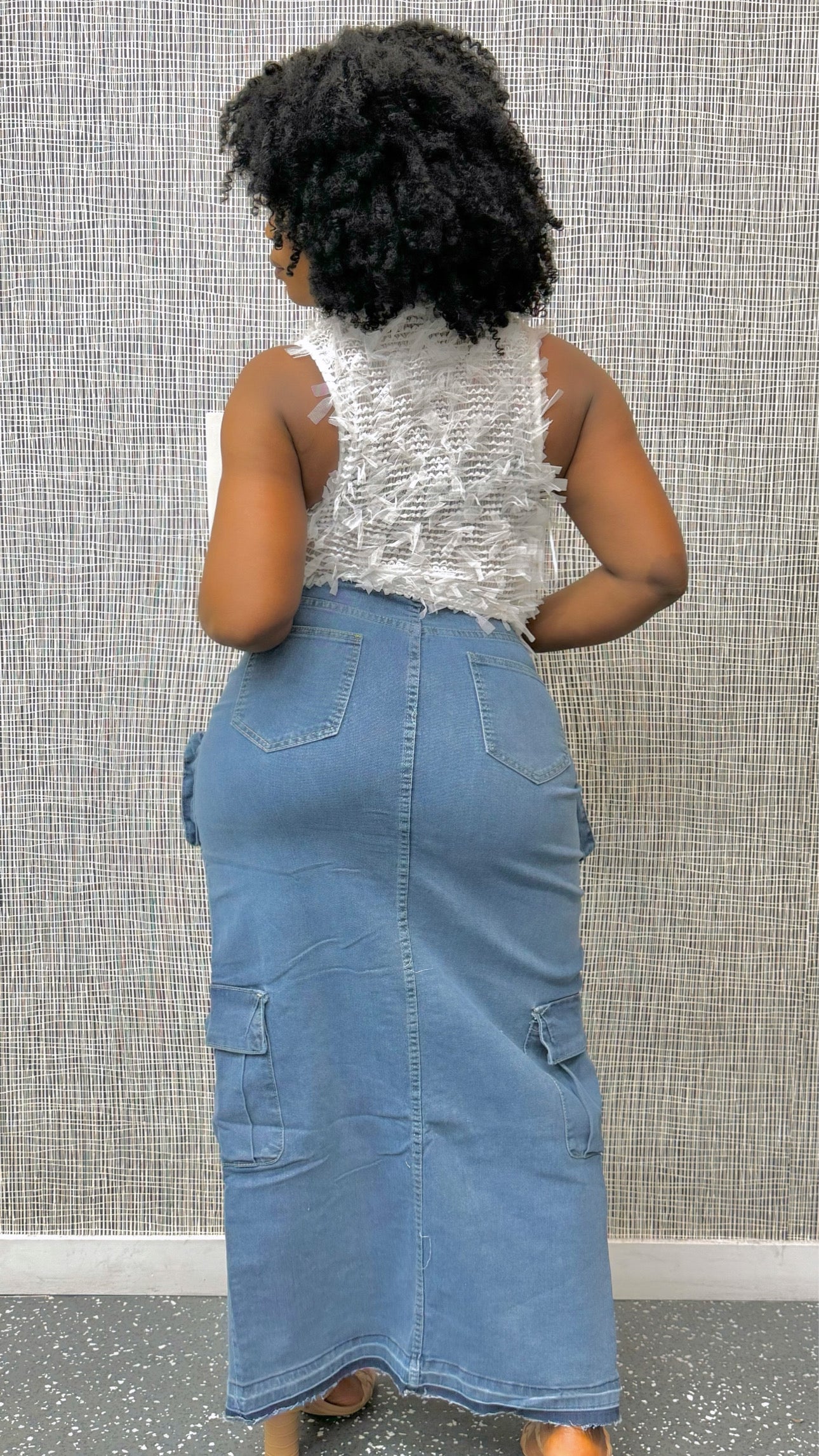 Jean skirt with high split in front